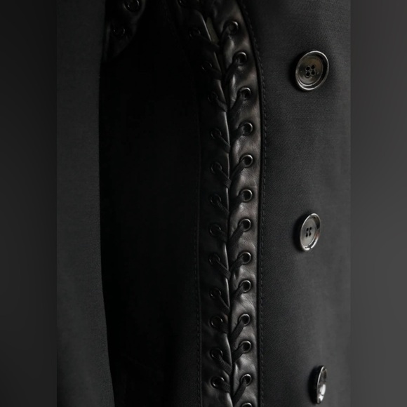 Dolce & Gabbana Wool Leather Lace Up Coat Double Breasted 40 Leather Fringe $9K - Picture 5 of 14